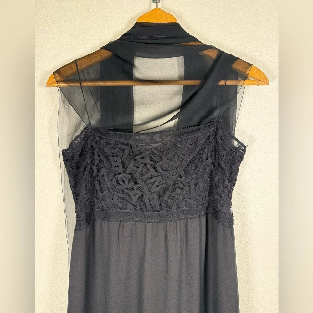CHANEL FW/1998 RUNWAY VINTAGE CC LOGO SHEER LACE SILK EVENING GOWN - Picture 2 of 15